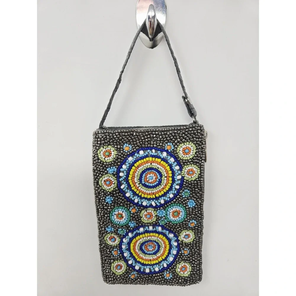 Bamboo Trading Co. Beaded Club Bag Wristlet‎ Purse Cross Body Phone Pouch Wallet